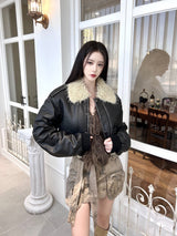 1085. Shearling leather crop mustang jk (2color)