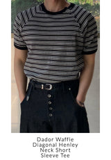 Dador waffle diagonal henley neck short sleeve t-shirt