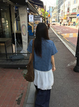 26SS★ [BAONHAUS] Krunen Linen Check Short Sleeve Shirt Blouse
