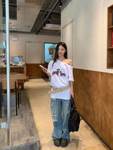 UI ドッグオフショルダーオーバーサイズフィットスリーブTシャツ