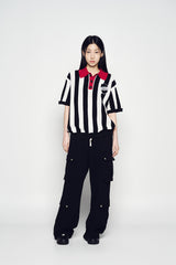 25SS COLLAR POINT STRIPE SHORT SLEEVE KNIT BLACK