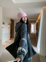 Bow Wide Hooded Knitwear Zip-Up Cardigan