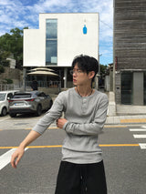 Overlock Henley Neck Knit Long Sleeve 4C