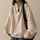Sung high neck color scheme snap tab fleece anorak sweatshirt