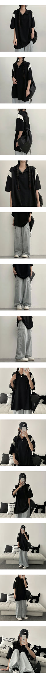 Foreva City オーバーサイズ フィットカラー ニットウェア 半袖 T シャツ