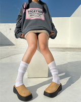 [POINT ITEM] 6CM PLATFORM Y2K SUEDE LEATHER FAUX-LEATHER BLOAFER ミュール ラウンドトゥ スリッパ - 2 COLOR