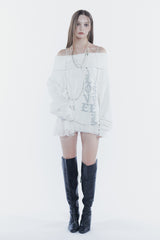スペルオフショルダースウェットシャツ white
