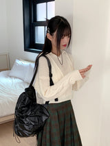 ダルツイストVネックロングスリーブフーデッドニット