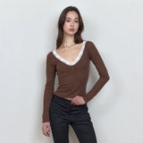 C LACE BUTTON T-SHIRT_BROWN