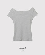 オフショルダースリムリブ半袖Tシャツ (3color)