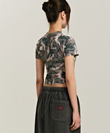 939 LOGO MIX PATTERN CROP TOP (CAMO)