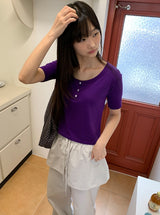 テユカラーボタン半袖Tシャツ