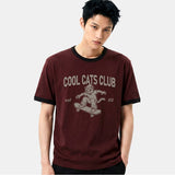 Essential Standard Short-Sleeve Ringer T-Shirt Cool Cats Club Burgundy
