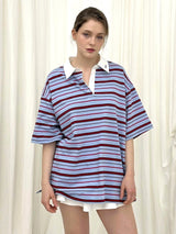 AURORA STRIPE COLLAR T-SHIRT / SKYBLUE