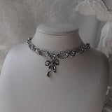 [イ・ヨンジ Necklace] バレエリボン ステンレス チェーン チョーカーネックレス