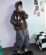 ヒーター❤カーゴオーバーロングバンディングパンツ 🩶🖤🤎💚4COLOR