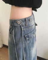 ビンデンサイドピンタックバックポケットワイドデニムパンツ