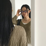 Seomit punching two-way eyelet back strap V-neck overfit long sleeve knit