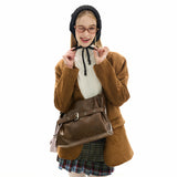 [SET] Medium Buckle Hobo Shoulder Cross Bag _ Brown
