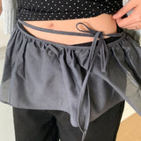 Yokono satin frill strap wrap skirt layered skirt [ CHARCOAL ONLY ]