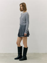 LOGO PLEATS MINI SKIRT GRAY
