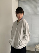 Darun Waffle Color Matching Button Hoodie