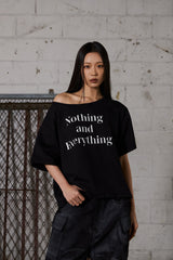 Lettering Oversized One-Shoulder T-Shirt - Black