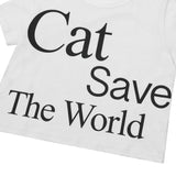 Cat Save The World Crop T (Black, White)