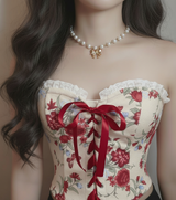 Adorable Ribbon Pearl Choker Necklace - Gold