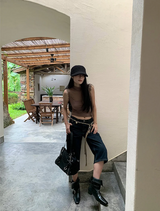 Retro straight capri denim pants