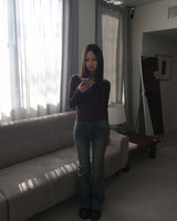 Brown shirring button T