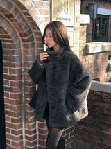 #Fluffy Boucle Ｈigh Neck Half Coat (4color)