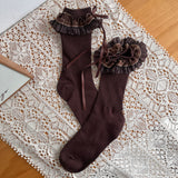 Classic Check Frill Ribbon Mid-Calf Socks
