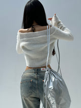 (HIGHLY RECOMMENDED!) MARSHMALLOW SOFT-FIT OFF-SHOULDER ANGORA RABBIT LONG-SLEEVE KNIT