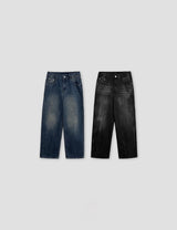 Jean Crack Washed Wide Denim