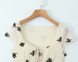 Ivory Black フラワーシフォン半袖ワンピース