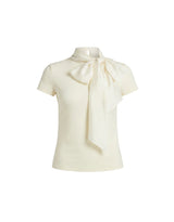 [PRE- FALL] Dahlia Satin Ribbon Scarf Slim Half Sleeve Top Ivory