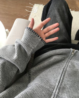 ステッチニットフードジップアップ