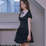 Ribbon cancan lace skirt - BLACK
