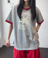 レットコントラストレタータトゥーパッチショートスリーブTシャツ3カラー