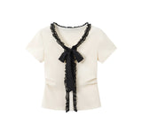 Sienne Dot Ribbon Lace Cardigan