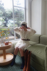 MOET RUFFLE CHIFFON DRESS WITH BELT (IVORY)