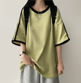 タニエンブロイダリーパターンワッフルトラックボクシーフィット半袖Tシャツ