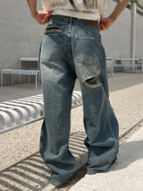 [OOTJ ITEM] ルステッドウィークデストロイドワイドルーズフィットロングデニムパンツ (Denim)