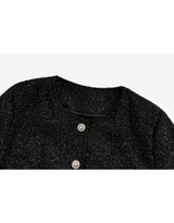 Selena Round-Neck Gold Button Tweed Pearl Dress Set Black
