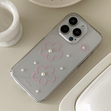 [handmade] pink flower pearl jelly hard case