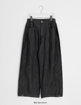 Maroon Side Button Wide Denim Pants