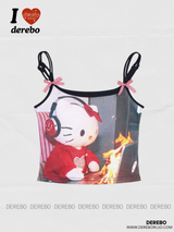 Fuzzy Cartoon Bow Sleeveless Camisole Tea