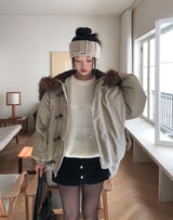 [Wool 20%] ドビーラインアルパカラウンドニット