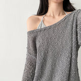 Slim Fit Off-Shoulder Bookle See-Through Knitwear (4 colors)